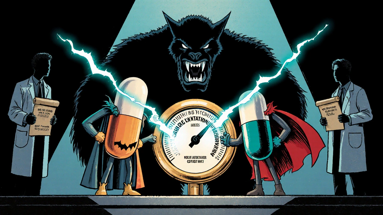 Amiloride and eplerenone heroes battling a hypertension monster in comic style.