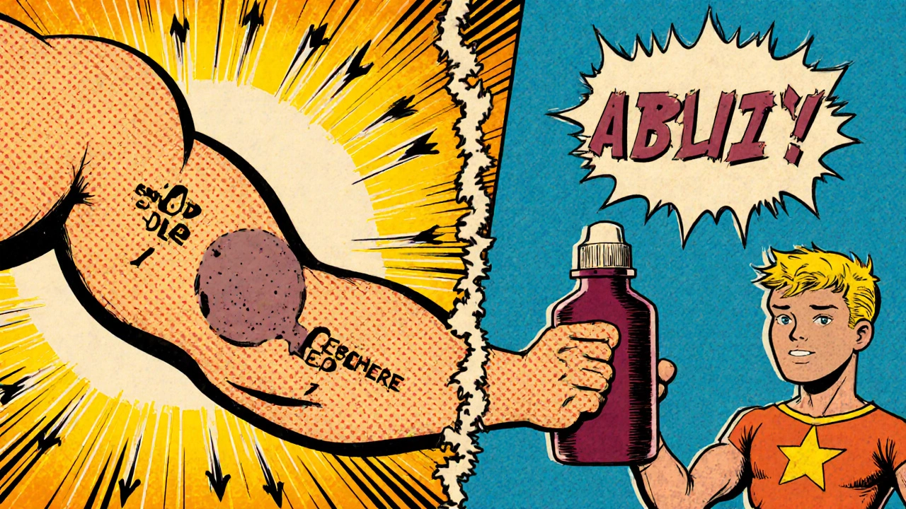 Hero figure demonstrates ABCDE rule on a mole with sun and sunscreen motifs.