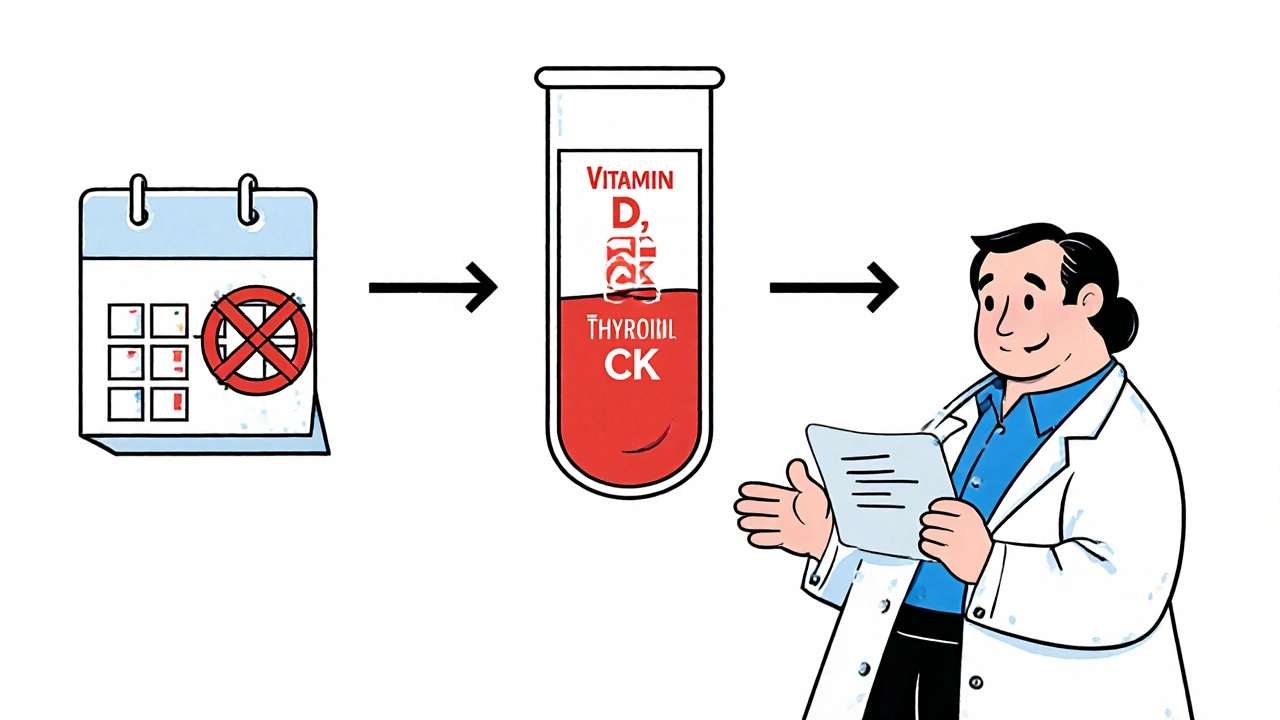 Pharmacist guiding patient through step-by-step statin rechallenge process.