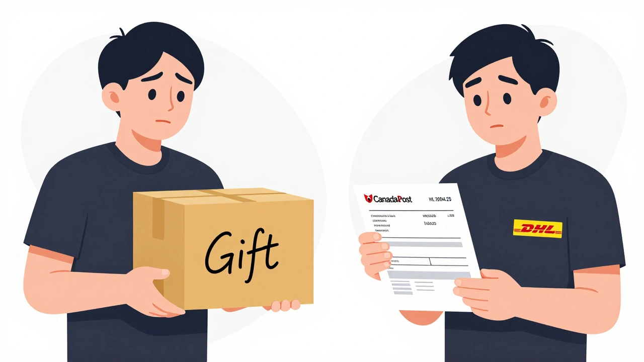 Comparison of risky postal shipping vs. compliant express shipping with proper documentation.