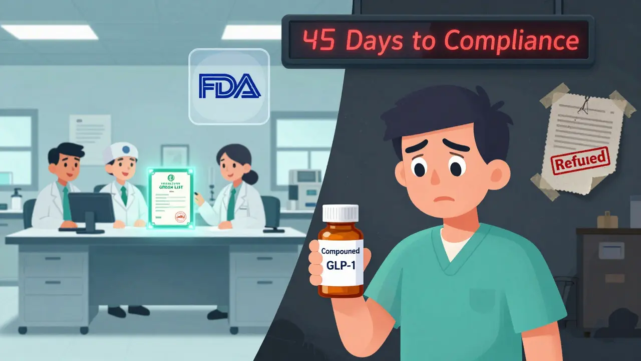 Patient holding pill bottle beside split scene of compliant vs non-compliant drug labs