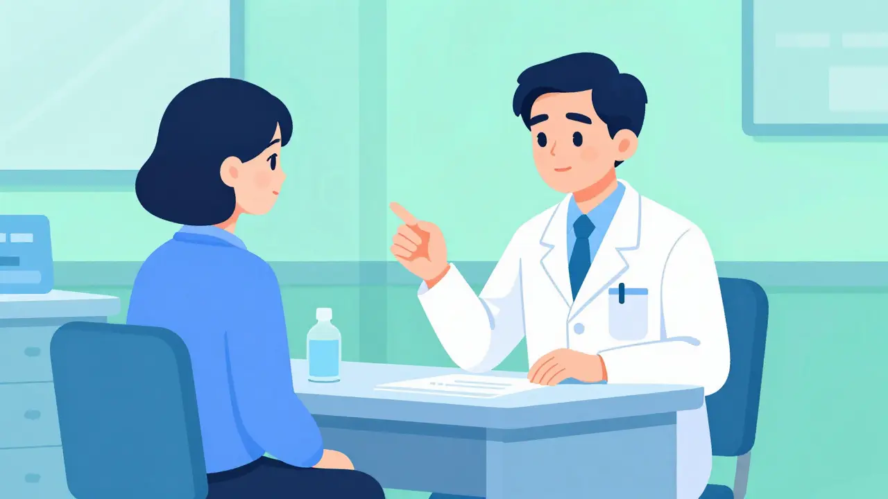 Doctor consulting with patient in clinic room