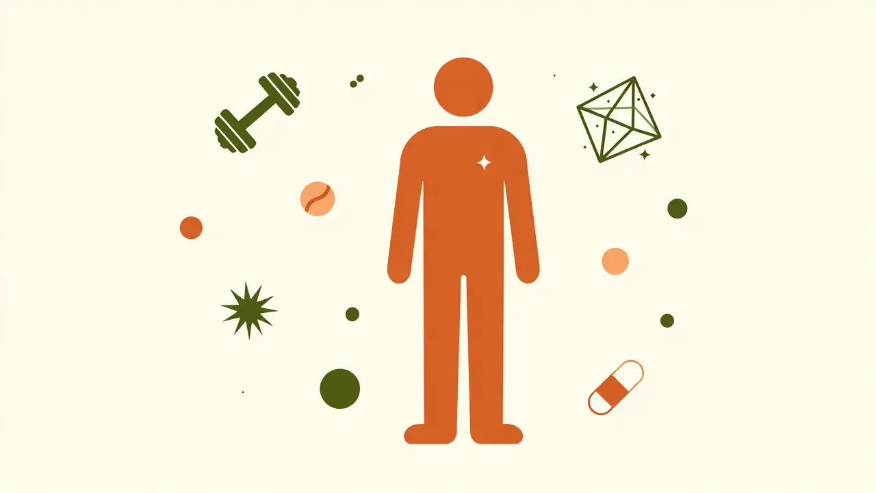 Abstract representation of a multimodal pain treatment plan including therapy and medication.